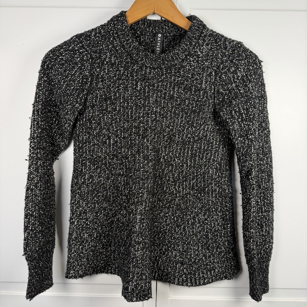 Athleta Sweater Women's XS Sierra Crewneck  Black‎ Marl Relaxed Wool Blend